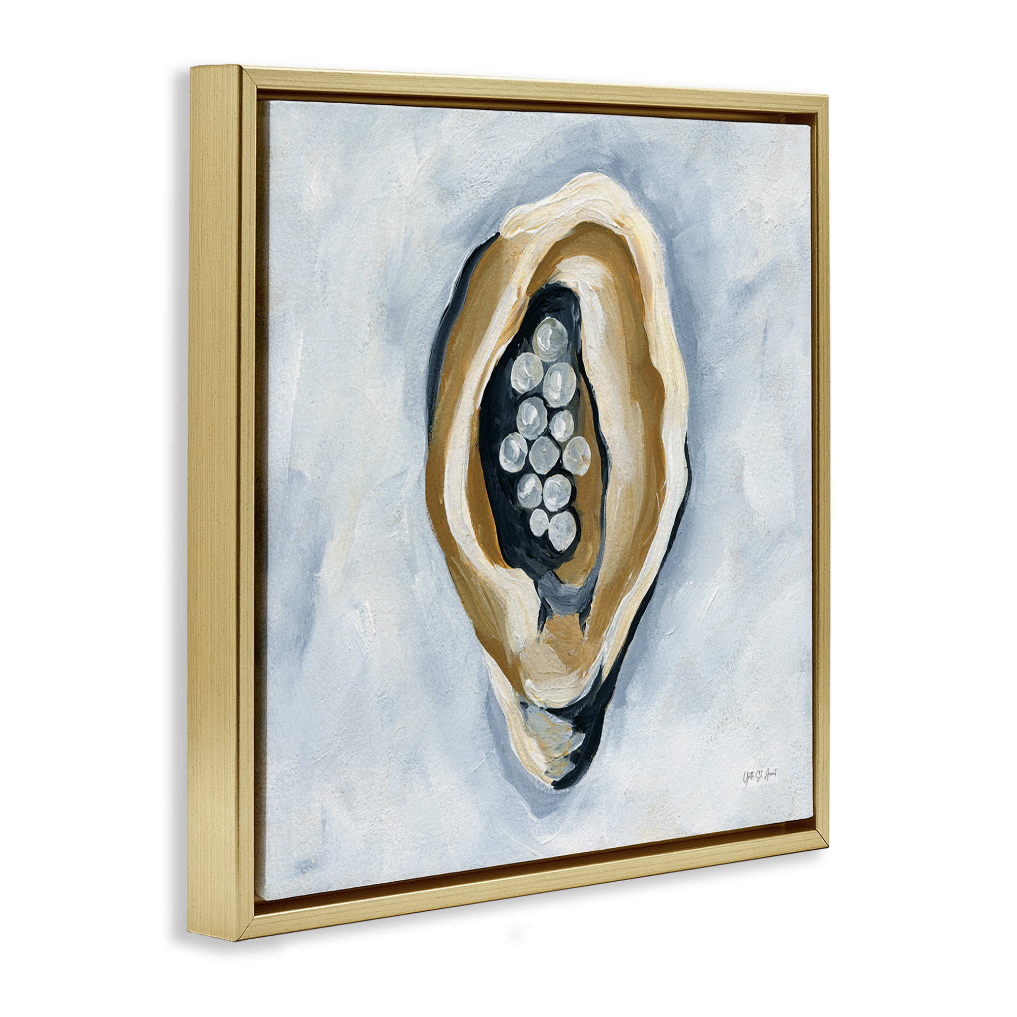 Stupell Industries World Is Your Oyster Coastal Painting Gold Floater Framed Canvas Art Print Wall Art, 25 x 25