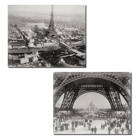 Black and White Vintage Paris Eiffel Tower Photo Adult Decor Set; 2 - 14" x 11" Unframed Posters