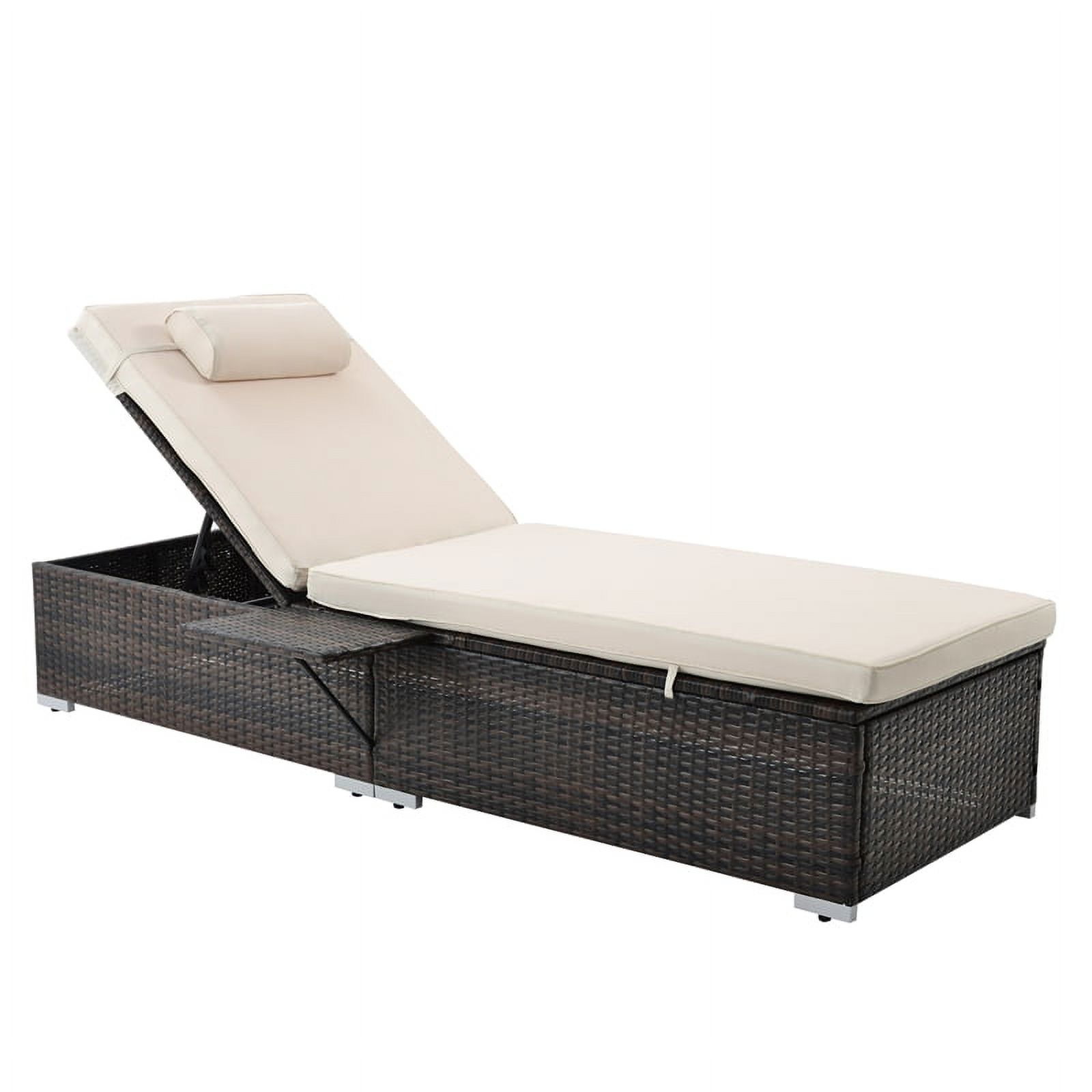 CRO Decor Outdoor PE Wicker Chaise Lounge 2pc with Side Table and Head Pillow - image 3 of 14