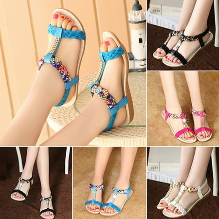 

Yfmall Women Summer Bohemian Faux Leather Wearable Anti-Slip Flat Sandals Beach Shoes
