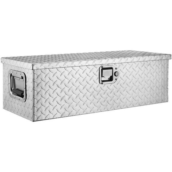 Heavy Duty Aluminum Truck Bed Tool Box, Diamond Plate Tool Box with Side Handle and Lock Keys, Storage Tool Box Chest Box Organizer for Pickup, Truck Bed, RV, Trailer, Silver