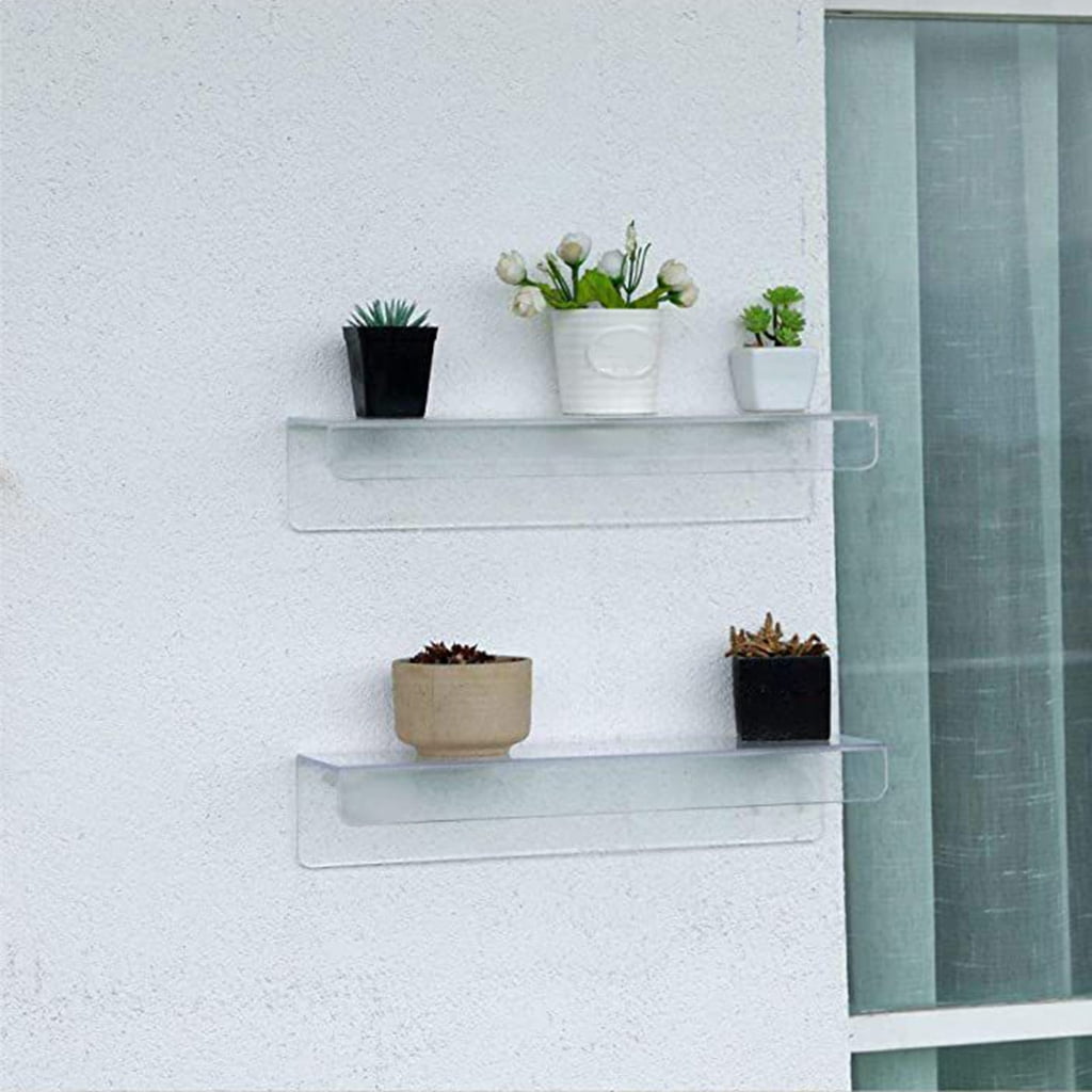 Necvior 2pc Acrylic Floating Shelves Adhesive Invisible Wall Shelf No Drilling Organizer