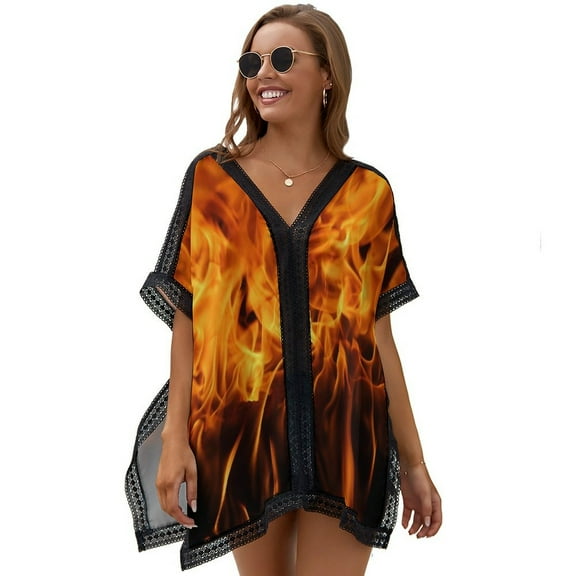 Fire Flames Printed Women's Swimsuit Cover Up Summer Swimsuit Dress