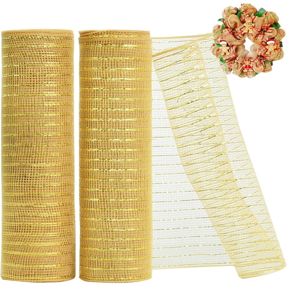 2 /3 Rolls 10 Inch Hot Pink Decorative Mesh Ribbbon Rolls, Fabric Mesh with Foil for Mesh Wreath Supplies, Front Door Wreath Tree Decor Christmas NewYears Halloween Decoration (10 yds/roll)
