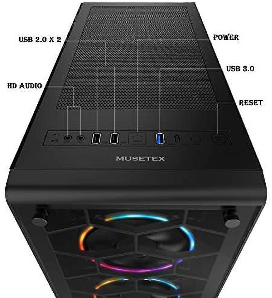 MUSETEX ATX Mid Tower PC Computer Gaming Case 6 RGB LED Fans 2 Translucent Tempered Glass,USB 3.0 Port & 2 x USB 2.0 Port,Water Cooling Radiator Support, Cable Management/Airflow, 903-S6 RGB Fans