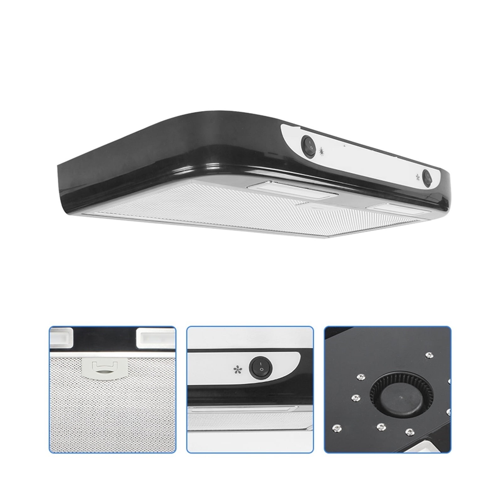 RV 12V Kitchen Button Range Hood with Dual LED lights Removable Clean For Small Vehicle kitchen utensils For Caravan Camper ,Easy Operate