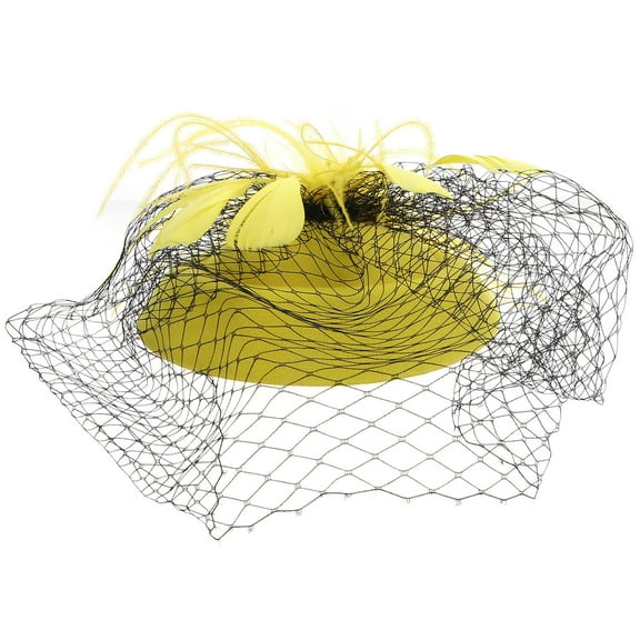 OATIPHO 1Pc Stylish Yellow Fascinators Hat with Veil Wedding Party Headdress Hair Accessory