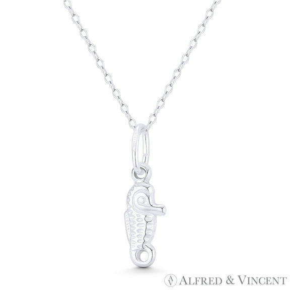Seahorse Ocean Sealife Charm Reversible 22x7mm (0.9x0.3in) Pendant in .925 Sterling Silver