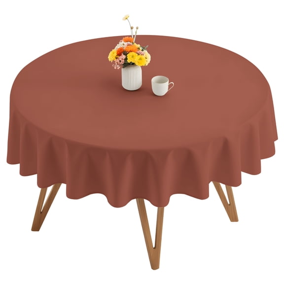 Terracotta Round Tablecloth 54 inches Rustic Red Solid Background Autumnal Rustic Farmhouse Waterproof Oil-Proof Table Cloth Round Table Cover for Holiday Party Picnic Dinner Decor Indoor Outdoor Use