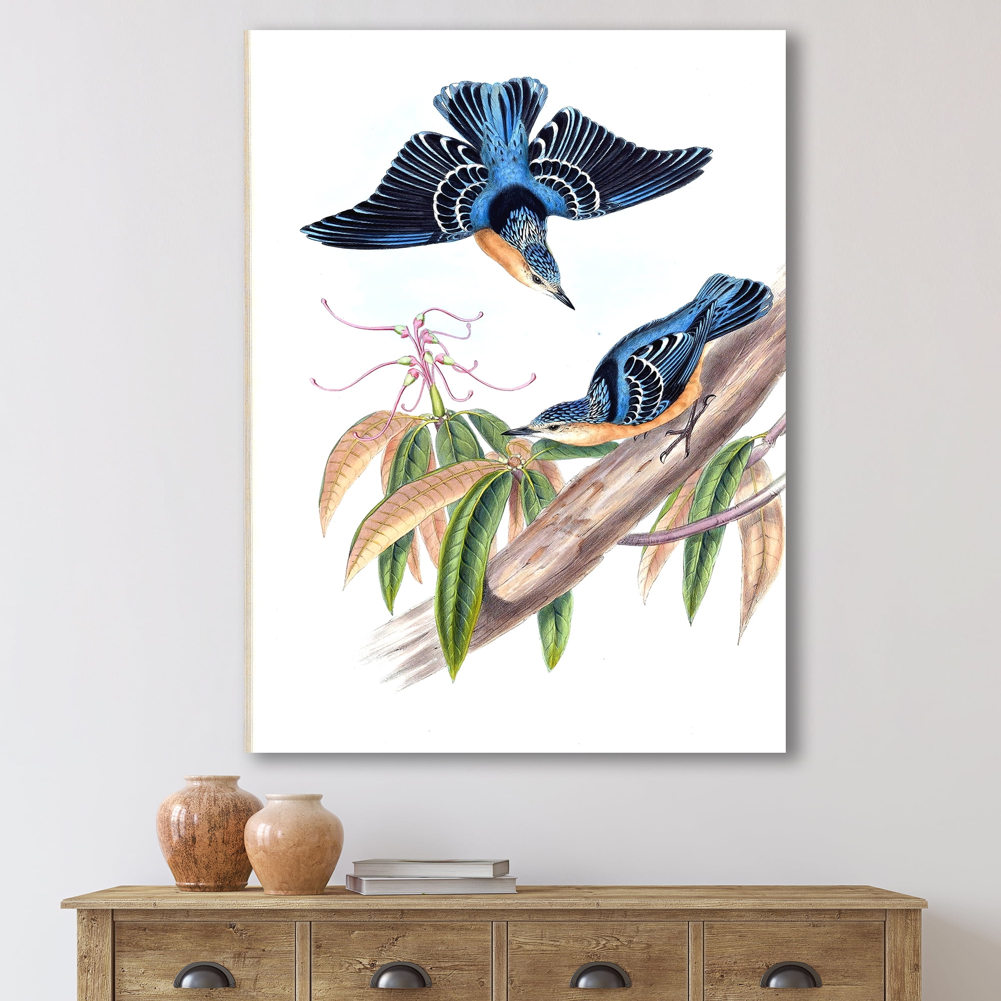 Designart ' Vintage Countryside Birds On Branch V ' Farmhouse Canvas Wall Art Print