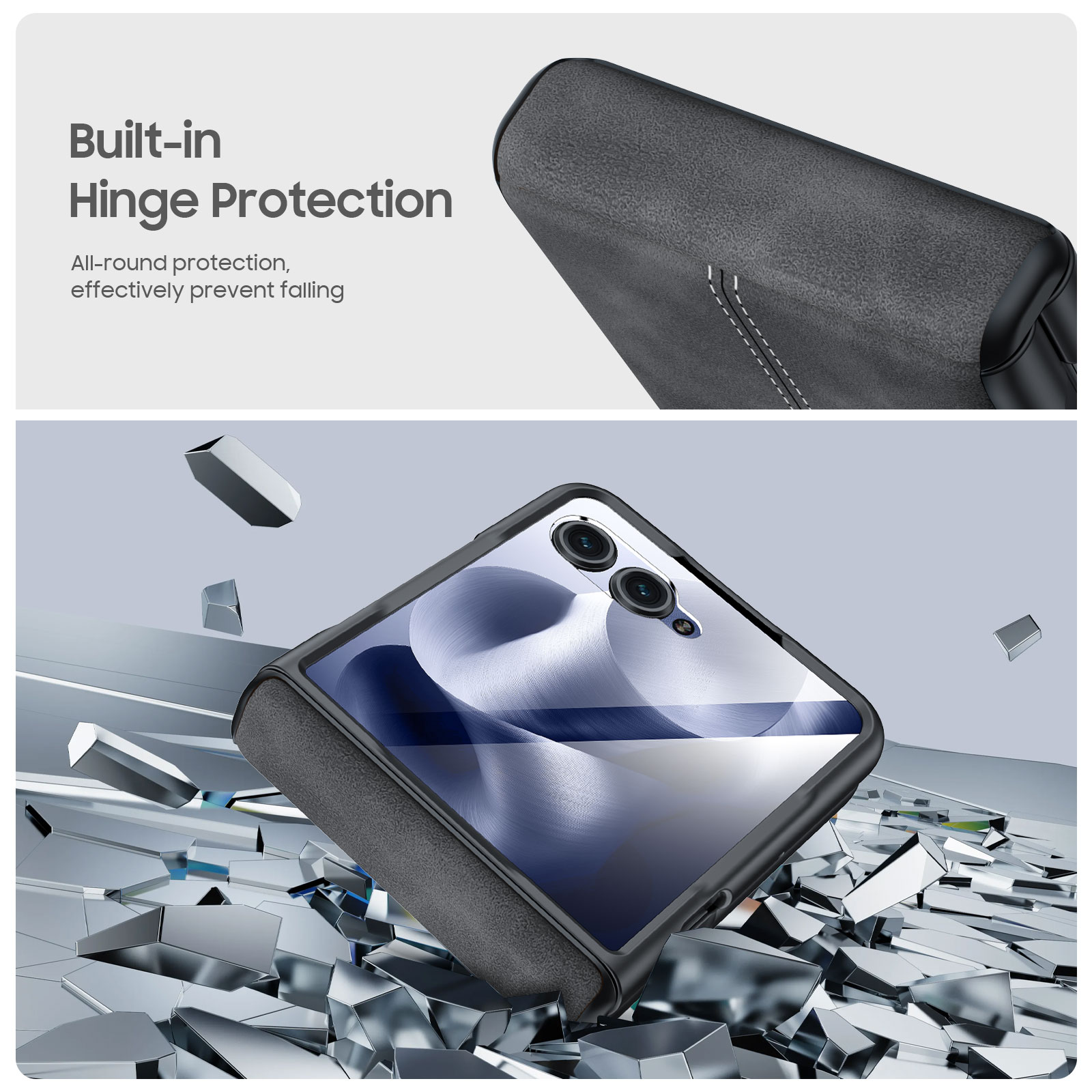 Oupeigar for Motorola Razr Ultra 2026/2025 Case,with Hing Protection,Screen Protector&Ultra Thin Leather Matte PC Shockproof Cover Phone Case-Black
