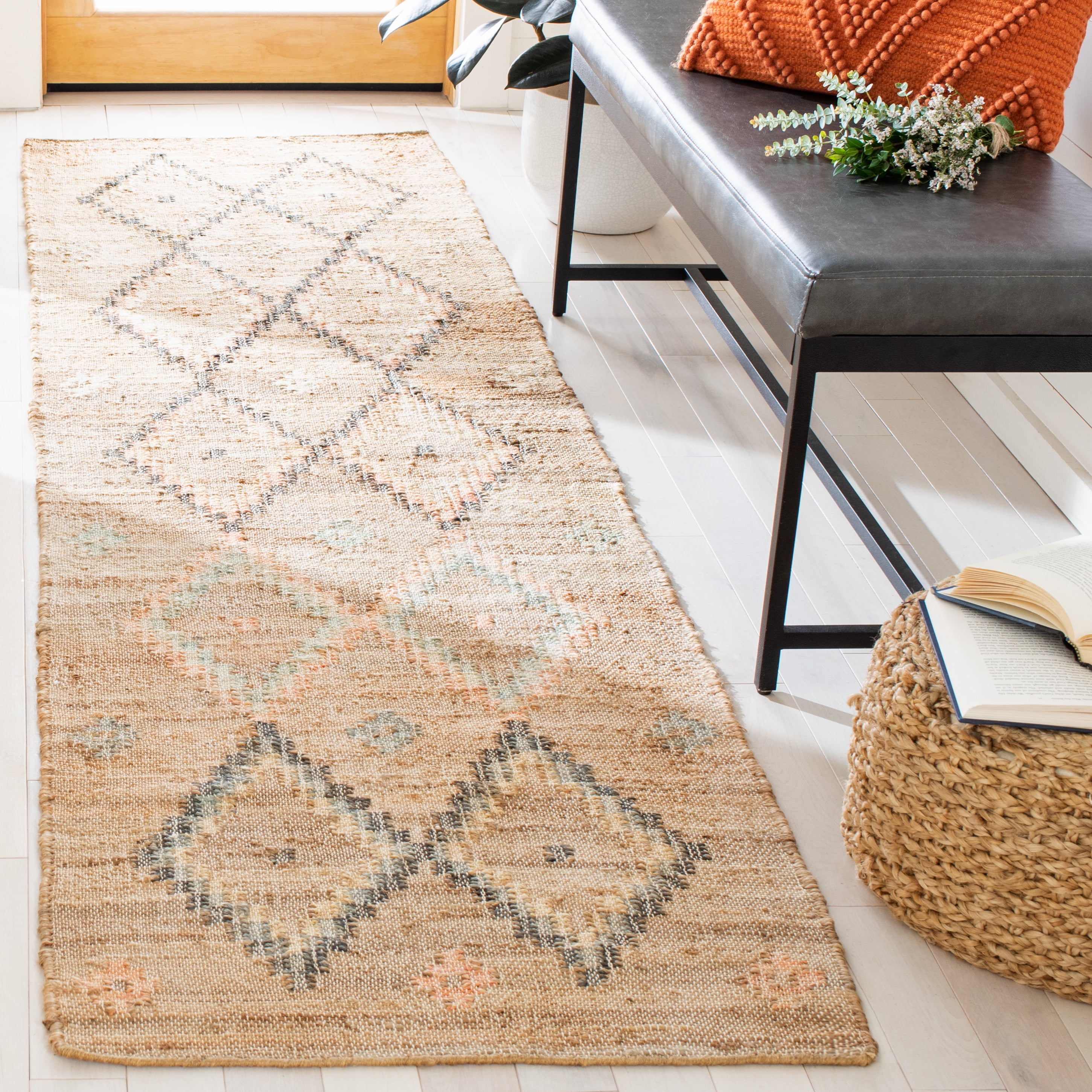 SAFAVIEH Kilim Mendoza Geometric Runner Rug, Natural/Blue, 2'3" x 11'