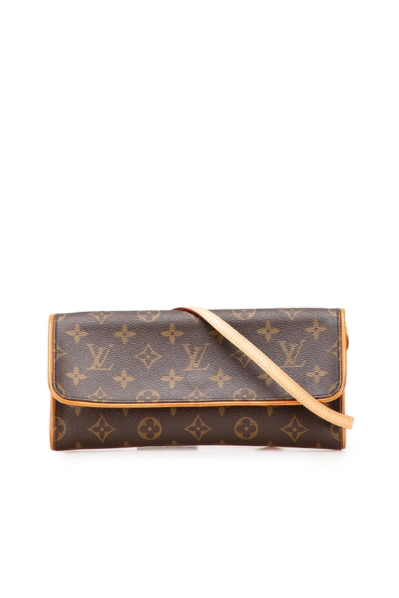Pre-Owned Louis Vuitton Monogram Pochette Twin GM Crossbody Shoulder Bag M51852 Brown Leather...