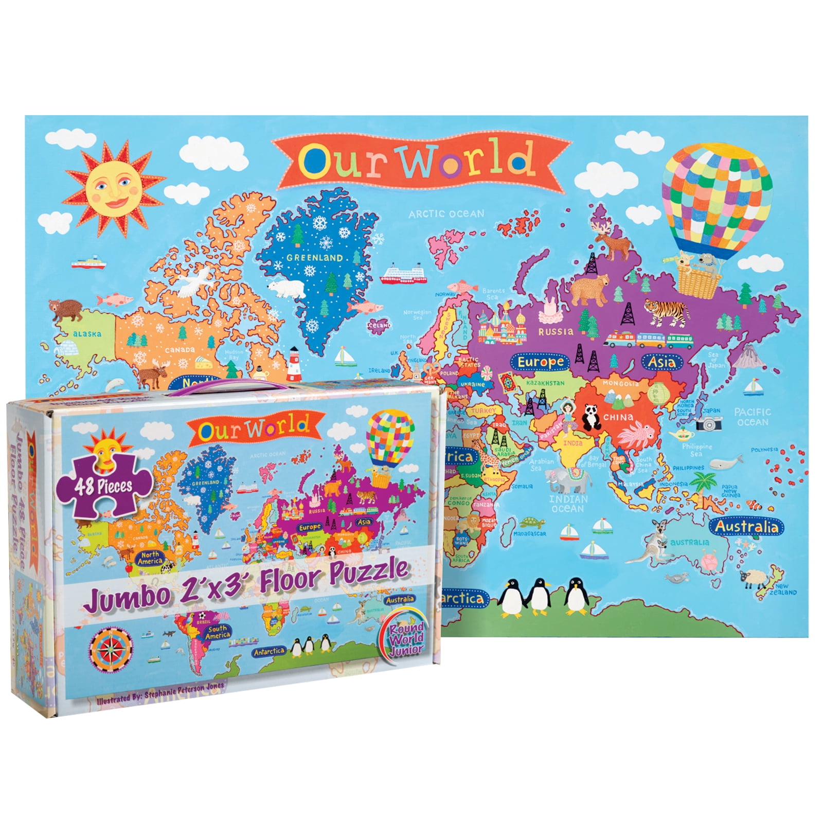 Round World Products World Jumbo Floor Puzzle for Kids, 48 Pieces