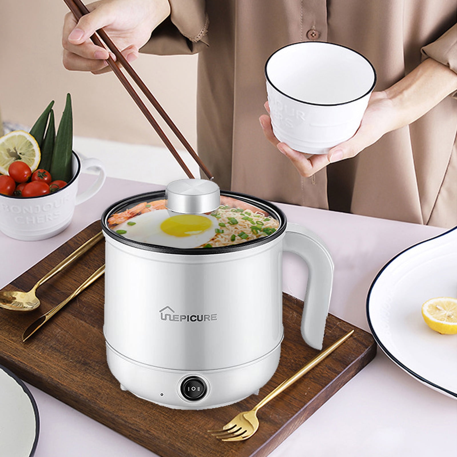 Snorda Electric Cooker 1.7l Electric Cooker 2 Power Settings home Use Non Stick Frying Pan portable Traveling Cooker White