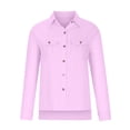 thumbnail image 4 of Qwertyu Button down Shirts for Women Lapel Long Sleeve Cotton Linen Tops Causal Lightweight Summer Spring Blouse Tees with Pocket Light Purple 2XL, 4 of 5