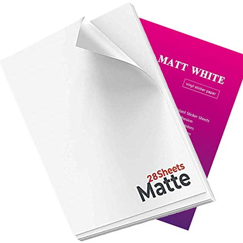 printable vinyl for inkjet printer 8 5 x 11 inch 28 sheets matte white printable sticker paper decal paper dries quickly and holds ink beautifully walmart com