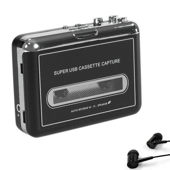 Portable Stereo USB Cassette Player Cassette Tape to MP3 Converter Recorder with Loudspeaker Capture Audio Music Player,1 * Cassette Capture Radio Player 1 * Earphone 1 * USB Cable 1 * CD,Black