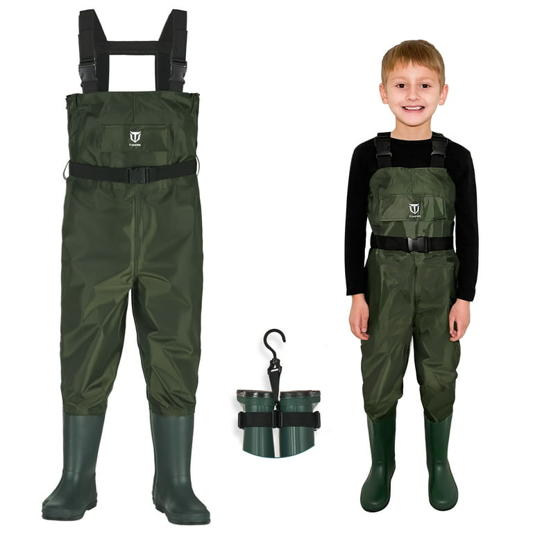 TIDEWE Chest Waders for Kids, Waterproof Youth Waders with Boot Hanger,  Lightweight Durable PVC Kids Chest Waders with Boot for Fishing & Hunting