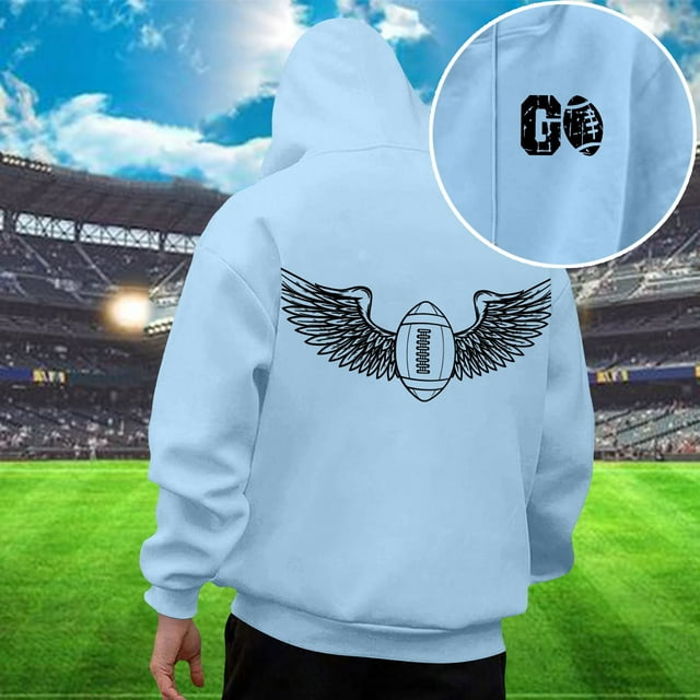 MHFRRA Sudadera con Capucha Informal para Hombre, Estilo Holgada, con Estampado de Fútbol, Cómoda y Cálida, para Uso Diario En Otoño E Invierno Azul cielo