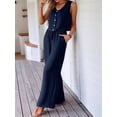 thumbnail image 4 of Conjunto de Dos Piezas para Mujer, 2025, Sin Mangas, con Botones, Informal, con Bolsillo y Pantalones Anchos. Azul XXL, 4 of 7