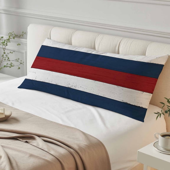 Red Navy Blue Stripe Body Pillow Cover, Pillowcase Protectors with Zipper, Breathable Decorative Throw Pillow Case Cover, Retro Farmhouse Striped Vintage Pillow Shams for Couch Sofa 20x54Inch