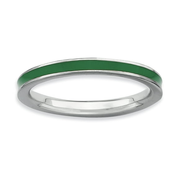 Sterling Silver Green-Enameled 2.25mm Ring