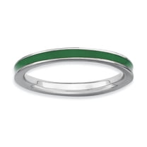 Sterling Silver Green-Enameled 2.25mm Ring