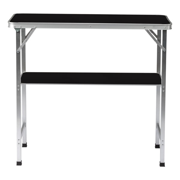 Alvantor Folding Table with Shelf, Portable Trade Show Podium Counter with Black Skirt and Carrying Bag for Events Parties Exhibitions