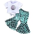 thumbnail image 5 of Girls Fashion Shell Printed Lace up Top Cute Mermaid Fish Scales Bell-bottomed Pants Two Piece Set, 5 of 5