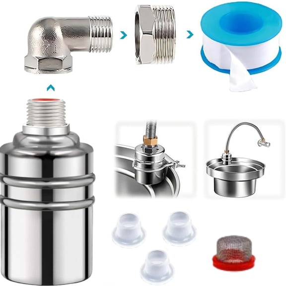 304 Stainless Steel Automatic Water Level Control Float Valve, 1/2" to 3/4" Full Auto Shut-Off Valve for Water Tanks, Livestock Troughs, Pools, and Distillers