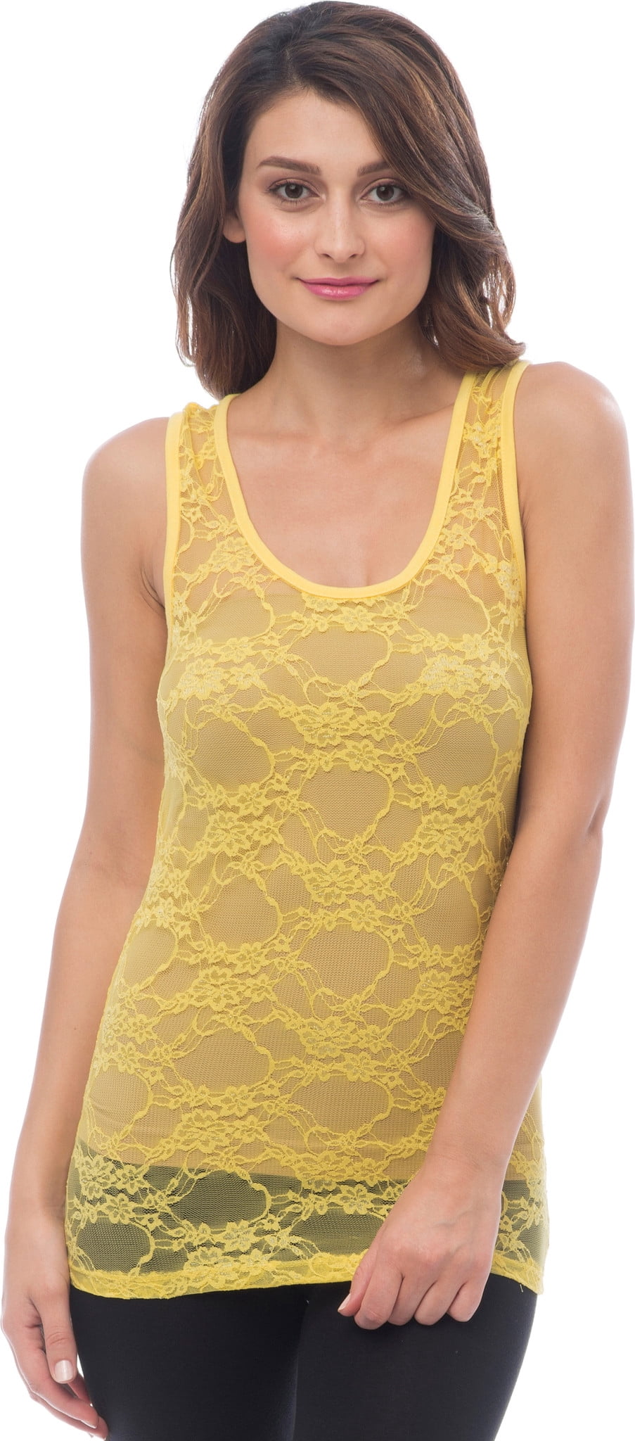 Sheer Racerback Sheer Nylon Lace Racerback Tank Top - Walmart.com