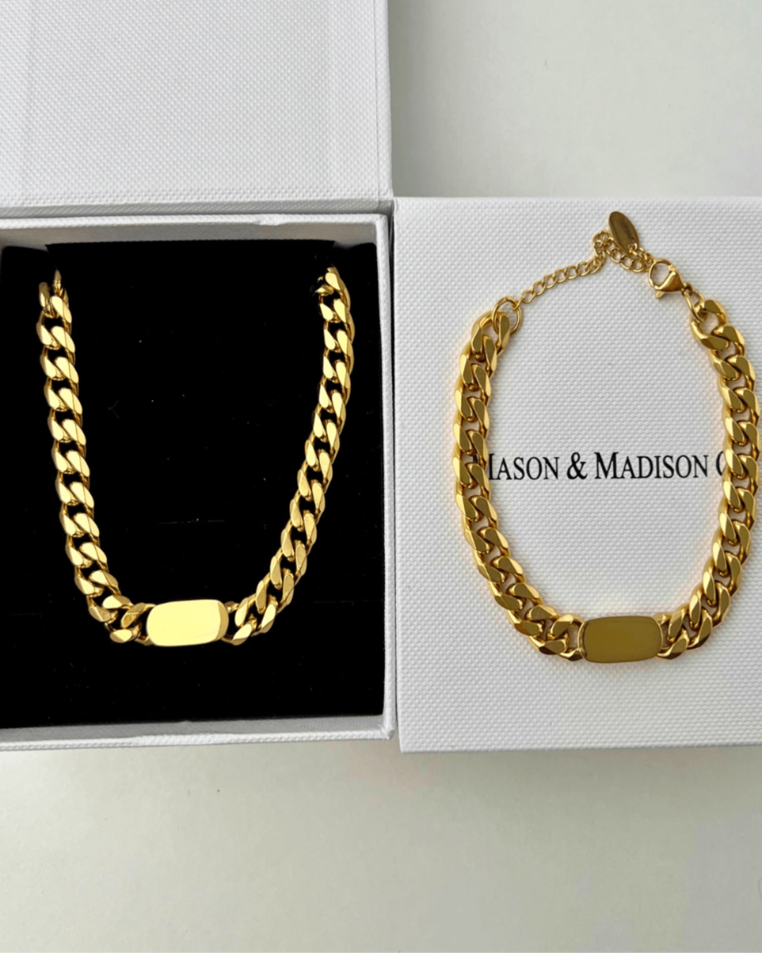 Women's 18K Gold Chain Necklace Bracelet Bundle Set - MASON CHUNKY CHAIN™ To Be Elegant