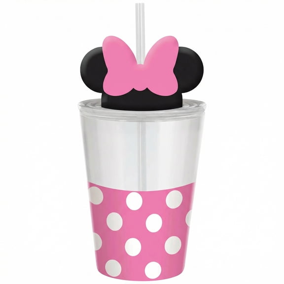Amscan Minnie Mouse 18oz Party Cup with Straw and Ears Lid – 5 Count