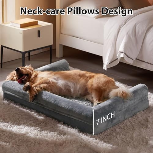 Dog Beds for Large Dogs, Orthopedic Dog Bed for Medium Large Dogs,Big Waterproof Couch Pet Bed with Removable Washable Cover Grey,42"L x 30"W x 7"Th