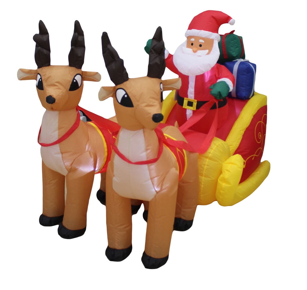 Impact Select Christmas Inflatable Outdoor Yard Decoration, 6 ft Santa on Sleigh with Reindeer