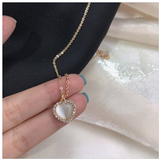 Clavicle necklace clavicle chain simple necklace mom necklace Heart Pendant Necklace Opal Heart Shape Clavicle Necklace Adjustable Length Alloy Pendant Necklace for All Neck Sizes ANGGREK Otros