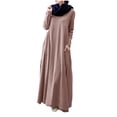 thumbnail image 5 of Oksale Oversized Dresses for Women with Pockets Loose Fit Full Length Dress Cozy Long Sleeve Fall Dresses Casual Crewneck Basic Dress Khaki M, 5 of 9