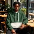 thumbnail image 6 of Men's Hoodie Drawstring Hooded Long Sleeve Color Block with Kangaroo Pocket Soft Touch Pullover Basic Top for Fall Winter Everyday Wear and Weekend Outings Army Green 2XL, 6 of 6