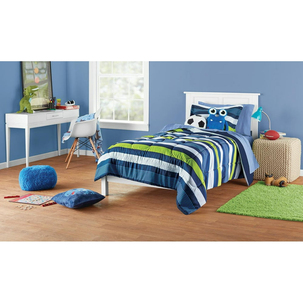 Your Zone Blue Stripe Coordinated Bedding Set, Multiple Sizes Walmart