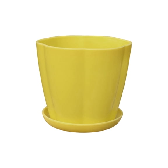 Leodye 1PCS Plastic Flower Plant Pot with Drainage Hole and Matching Tray Lightweight Decorative Planter for Indoor Succulents Herbs Planting -6.3×5.12in
