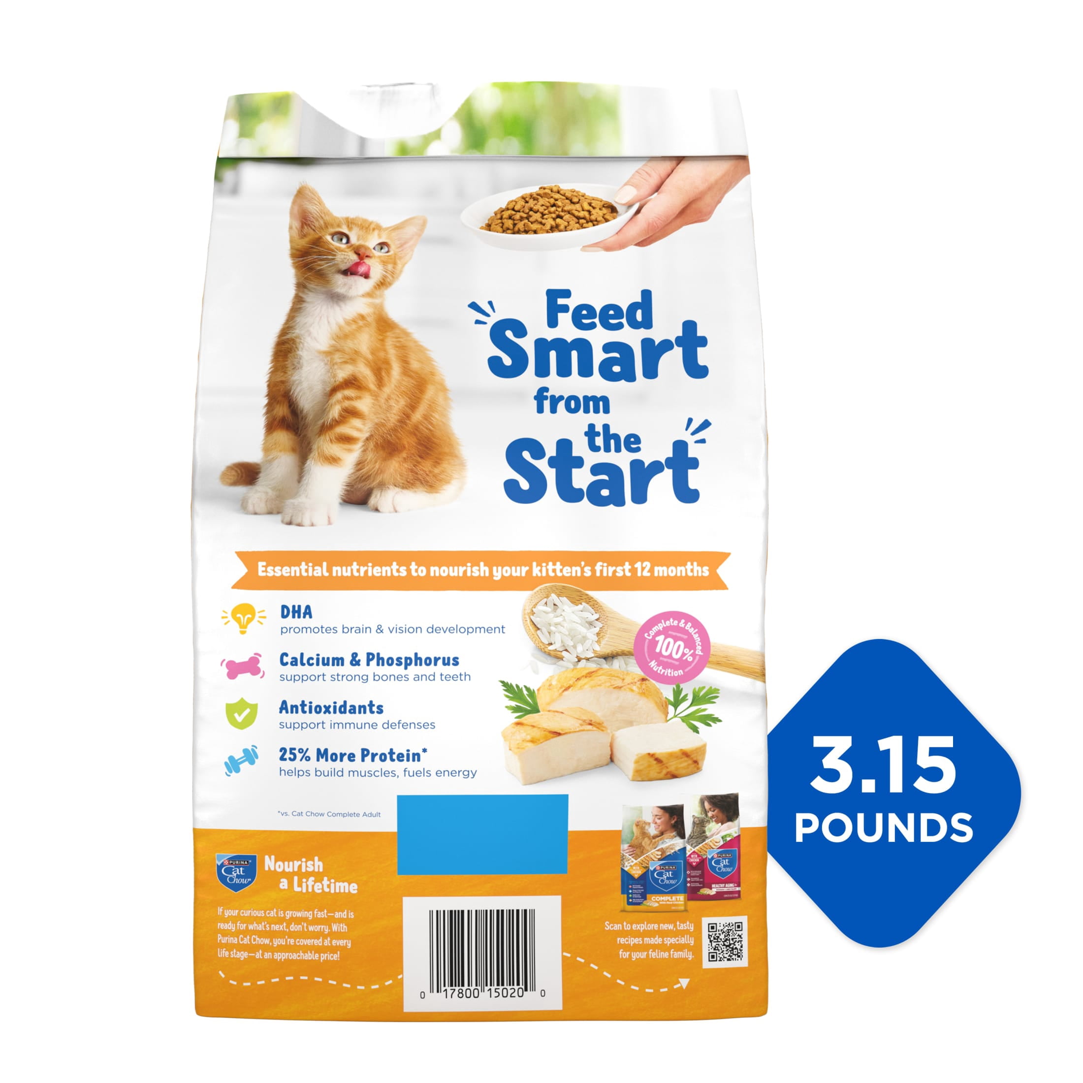 Purina Kitten Chow Year One Essentials with Real Chicken High-Protein Complete, 3.15 lb.