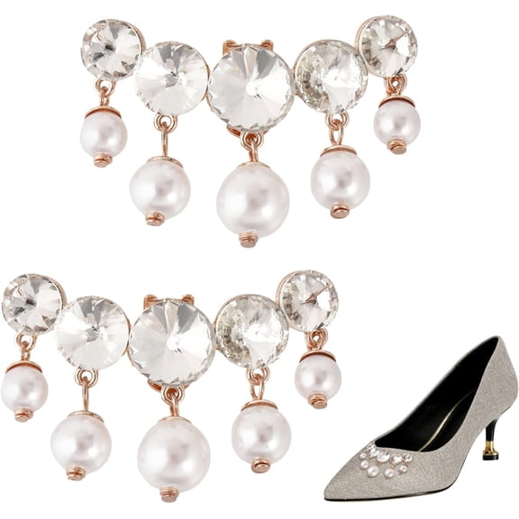2Pcs Pearl Shoes Clips for Pumps Rhinestone Shoe Decorations with Detachable Zinc Alloy Shoe Buckle Clip for Shoes Accessories Decoration Light Gold