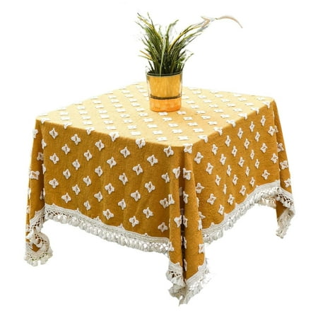 

Square Tablecloth Yellow Star Embroidered Tablecloth With Tassel Cotton Linen Table Cover For Cafe Catering Balcony Garden Party Picnic Banquet Festival-Yellow-140*200cm