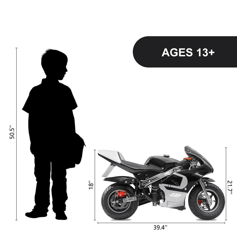 FRP Stroke Mini Pocket Bike for Kids, Max Speed 20 Mph, Strong