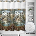 thumbnail image 2 of No Hook Shower Curtain, Vintage Cranes Shower Curtains for Bathroom with See Through Top Window, Country Retro Chic Glass Flower Textured Waterproof & Washable Bath Curtain Long 72"x78", 2 of 9