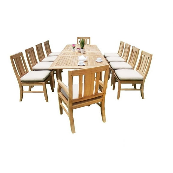 11 PC A Grade Outdoor Patio Teak Dining Set - 118" Double Extension Rectangle Atnas Table & 10 Osawa Chairs (8 Armless, 2 Arm)