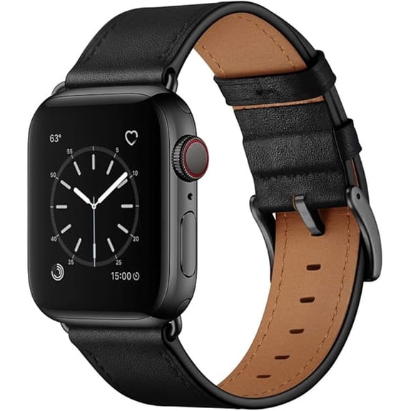 Leather Bands Compatible with Apple Watch Band 49mm/46mm/45mm/44mm/42mm, Genuine Leather Strap Compatible with iWatch Ultra 3/2/1 & Series 11/10/9/8/7/6/5/4/3/2/1 & SE3 SE2 SE, Black/Black
