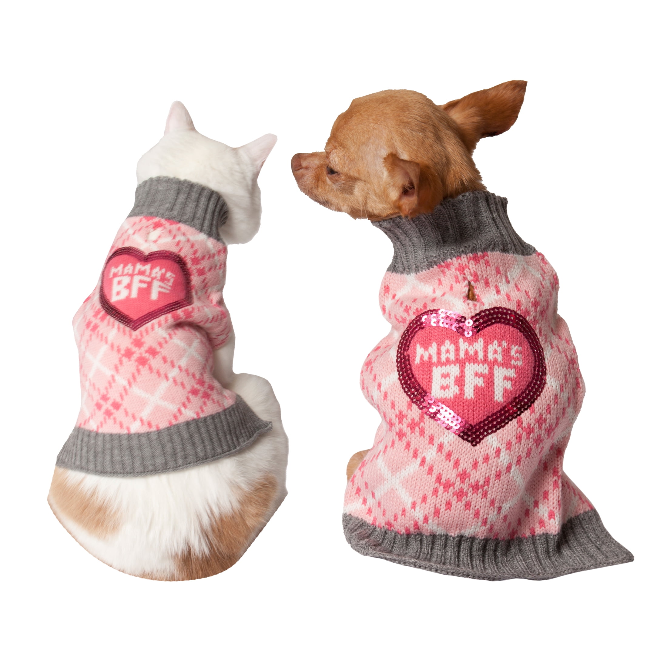 Vibrant Life Holiday Pink Mama'S Bff Plaid Dog Sweater and Cat Sweater