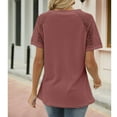 thumbnail image 4 of Summer Saving Wycnly Cute Tops for Women Short Sleeve V-Neck Solid T shirts Summer Sexy Lace Trim Soft Knitted Waffle Tunic Blouse Red M Clearance Clothes, 4 of 4